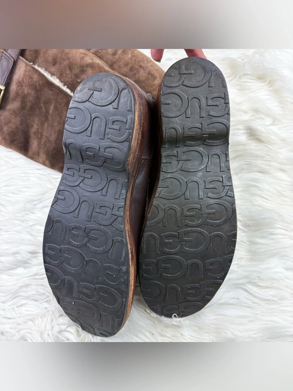 UGG Dunwich Shearling Sherpa Lined Suede Leather Tall Riding Boots Winter Brown